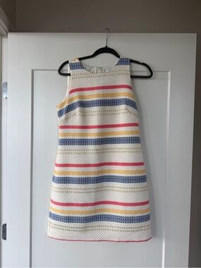 Vince Camuto Striped Cream Dress with Blue, Yellow & Pink Accents
